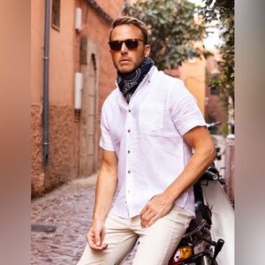 Tailor Vintage Linen Button down short sleeved shirt